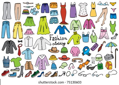 fashion and clothing color icons vector doodle