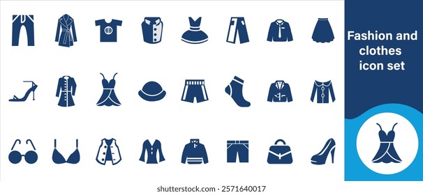 Fashion and clothing icon set, fashion, illustration, set, vector, outline, icon, glove, clothing, design, isolated, line, cloth, thin, textile, sign, clothing, shirt, shoes and more.