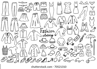 fashion and clothing icons vector doodle collection