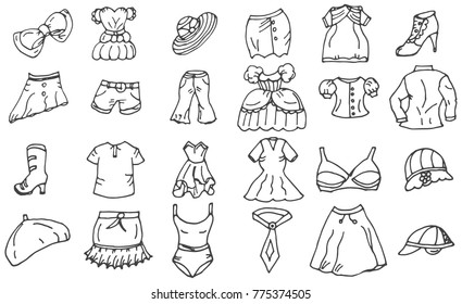 Fashion and clothing icons vector doodle collection. Vector eps 10.