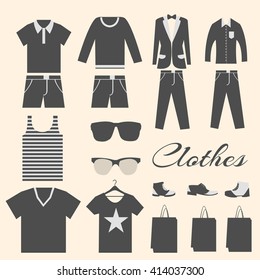 Fashion clothing infographics template concept. Icons design for your product or design, web and mobile applications. Vector flat with long shadow illustration on blue background