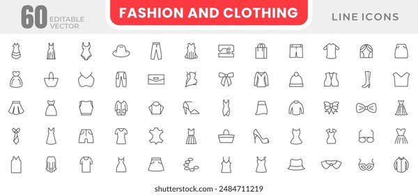 Fashion and clothing line icon set. Fashion, sewing, clothes, dress, swag, beauty, trand outline icon collection. UI thin outline icons pack.