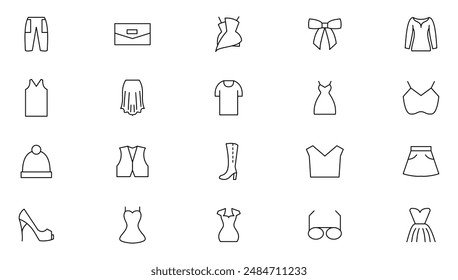 Fashion and clothing line icon set. Fashion, sewing, clothes, dress, swag, beauty, trand outline icon collection. UI thin outline icons pack.