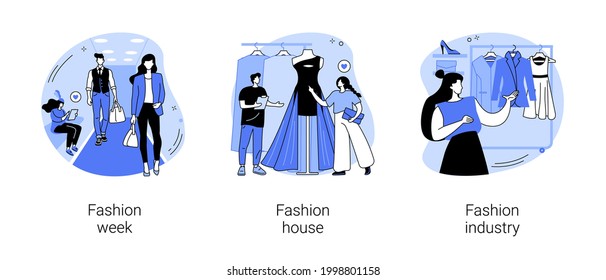 Fashion Collection Abstract Concept Vector Illustration Set. Fashion Week, Couturier House, Apparel Industry, Clothing Market, Brand Designer, Runaway Show, Luxury Accessories Abstract Metaphor.