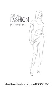 Fashion Collection Of Clothes Female Model Wearing Trendy Clothing Sketch Vector Illustration