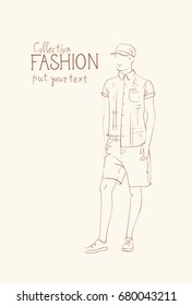 Fashion Collection Of Clothes Male Model Wearing Trendy Clothing Sketch Vector Illustration