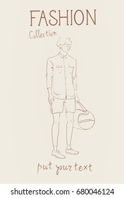 Fashion Collection Of Clothes Male Model Wearing Trendy Clothing Sketch Vector Illustration