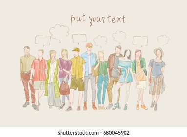 Fashion Collection Of Clothes Set Of Male And Female Models Wearing Trendy Clothing Sketch Vector Illustration