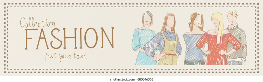 Fashion Collection Of Clothes Set Of Male And Female Models Wearing Trendy Clothing Sketch Vector Illustration