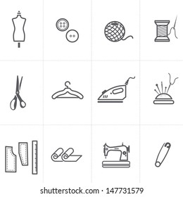 Fashion collection and scratched sewing and tailoring related symbols icons set.