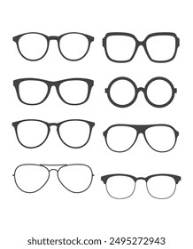 Fashion collection set glasses isolated. Vector illustration. Glasses icons frames silhouettes