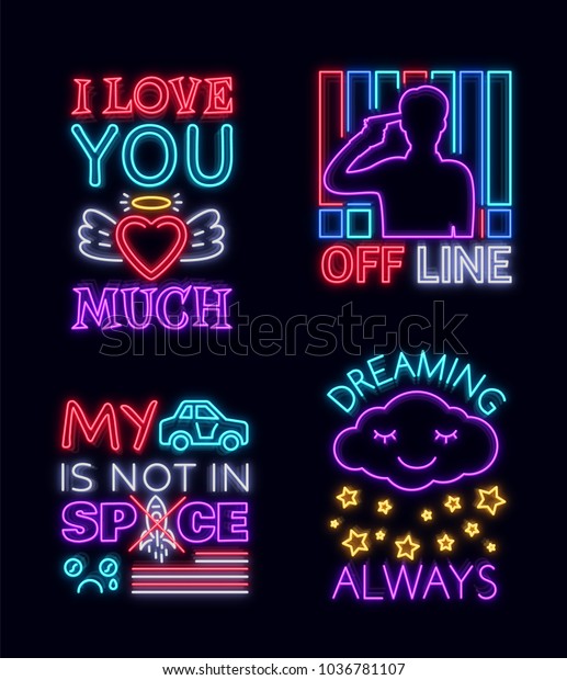 Fashion Collection Slogans Printing Neon Signs Stock Vector Royalty Free