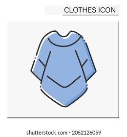 Fashion color icon. Mucho poncho for cold weather. Outerwear. Fashionable warm cloth.Shopping.Clothes concept. Isolated vector illustration