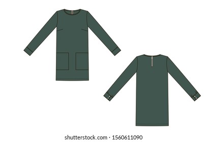 Fashion color technical sketch of dress in vector graphic