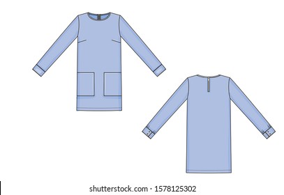Fashion color technical sketch of dress in vector graphic