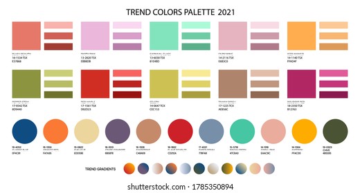 Fashion color trend 2020 2021 and a set of colors combined. Color palette forecast of the future colors