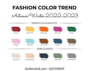 Fashion Color Trend Autumn - Winter 2022 - 2023. Trendy colors palette guide. Fabric swatches with color names. Easy to edit vector template for your creative designs. - Shutterstock ID 2147190439