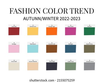 Fashion Color Trend Autumn - Winter 2022 - 2023. Trendy colors palette guide. Fabric swatches with color names. Vector template for your creative designs. - Shutterstock ID 2155075259