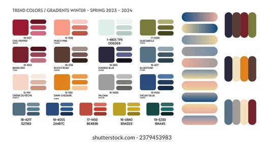 Fashion color trend Autumn Winter 2020 2021. Color palette forecast of the future color trend. Stock vector palette of shades