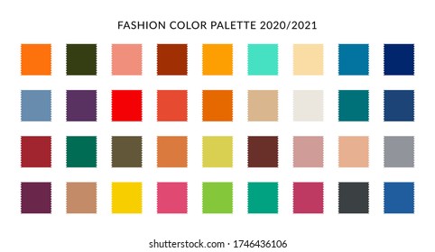 Fashion color trend palette 2020 2021. Spring summer colour forecast swatch, trendy colors, vector design illustration