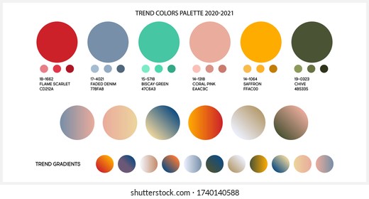 Fashion color trend Spring and Summer 2020 2021. Color palette forecast of the future color trend. Stock vector palette of shades