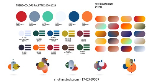 Fashion color trend Spring and Summer 2020 2021 and a set of color compositions from geometric elements. Color palette forecast of the future colors