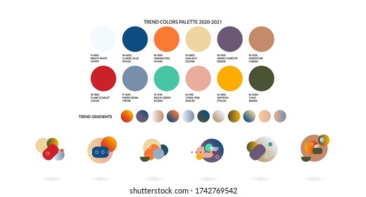 Fashion color trend Spring and Summer 2020 2021 and a set of color compositions from geometric elements. Color palette forecast of the future colors