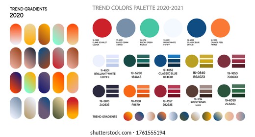 Fashion color trend Spring and Summer 2020 2021. Color palette forecast of the future color trend. Stock vector palette of shades