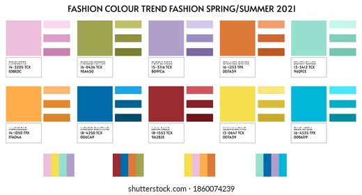 Fashion Color Trend Spring Summer 2021. Color Palette Forecast Of The Future Color Trend. Stock Vector Palette Of Shades