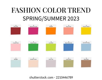 Fashion Color Trend Spring - Summer 2023. Trendy colors palette guide. Fabric swatches with color names. Easy to edit vector template for your creative designs. - Shutterstock ID 2210446789