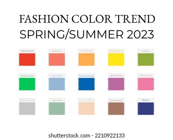 Fashion Color Trend Spring - Summer  2023. Trendy colors palette guide. Brush strokes of paint color with names swatches. Easy to edit vector template for your creative designs. - Shutterstock ID 2210922133