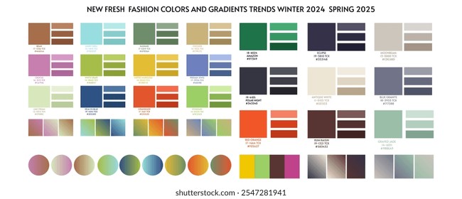 Tendencia de color de moda Invierno Primavera 2025 2026. Previsión de la paleta de colores de la tendencia de color futura. Paleta de tonos de Vector común