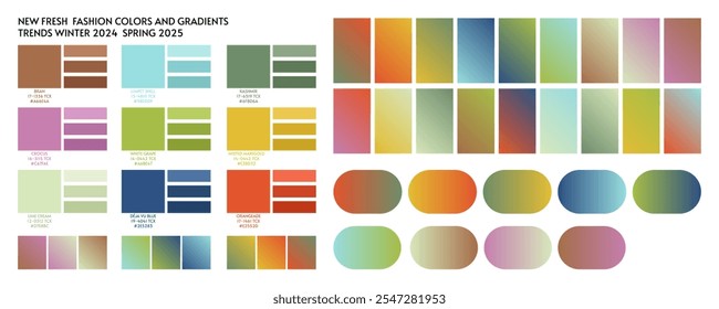 Moda cor tendência inverno primavera 2025 2026. Previsão da paleta de cores da tendência de cores futura. Paleta de vetor de estoque de sombras