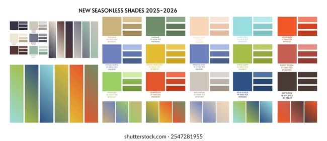 Moda cor tendência inverno primavera 2025 2026. Previsão da paleta de cores da tendência de cores futura. Paleta de vetor de estoque de sombras