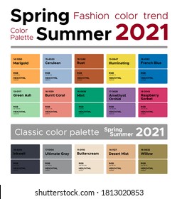 Fashion Color Trends Spring Summer 2021. Palette Fashion Colors Guide With Named Color Swatches, RGB, HEX Colors