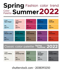 Fashion color trends Spring Summer 2022. Palette fashion colors guide with named color swatches, RGB, HEX colors. - Shutterstock ID 2038393250