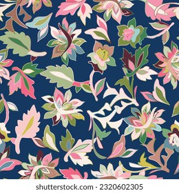 Fashion colored floral seamless pattern. Botanical trendy ornament. Summer motif. Color vector background.