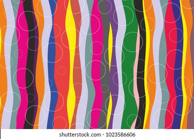fashion colorful vertical curved stripes. art wave texture. vertical lines. white circles. Wallpaper design concept for web and print. Vector background