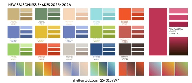 Moda cores e gradientes tendência inverno primavera 2025 2026. Previsão da paleta de cores da tendência de cores futura. Paleta de vetor de estoque de sombra