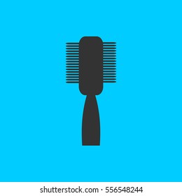 Fashion comb icon flat. Simple vector black pictogram on blue background