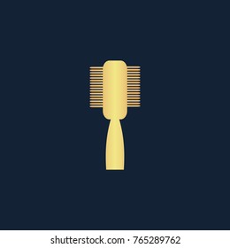 Fashion comb icon flat. Simple gold pictogram on dark background. Vector illustration symbol