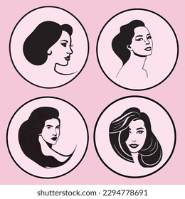 Fashion Concept With Beautiful Women Face and hair, logo icon vector illustration. This is an editable and printable high quality vector eps file.