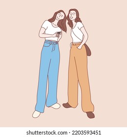 Fashion concept. Young woman dressed in fashion. Hand drawn style vector illustrations.