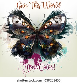 Fashion conceptual background with vector realistic butterfly. Give this World more color