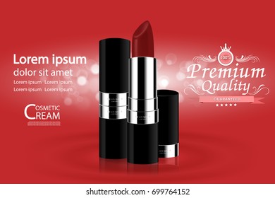 Fashion cosmetic lipstick ads with bokeh and red background