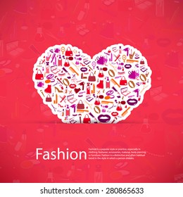 Fashion and Cosmetic, make up and beauty icons and background report. 