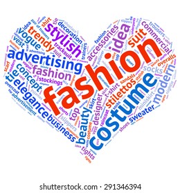 fashion and costume tag word cloud background.