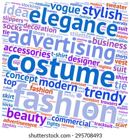 fashion and costume tag word cloud background.