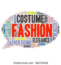 fashion and costume tag word cloud background.