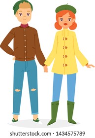 Fashion couple boys and girls looks clothes vector beautiful girl and dress up or clothing with fashion pants dresses or shoes illustration boys set of cloth hat or coat isolated on white background